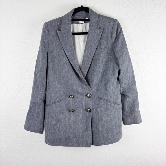 Veronica Beard Oria Double Breasted Herringbone Dickey Blazer Gray Size 10 - Picture 2 of 7